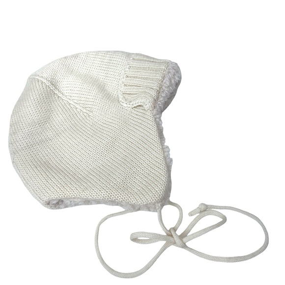 J. Crew Vintage Cream Ribbed Knit Sherpa Lined Trapper Hat with Ties One Size - Picture 4 of 6
